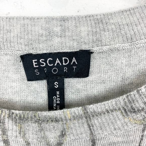 Vintage Escada Sport Short Sleeve Sweater 90s Belt Abstract Gray Size Small - Picture 3 of 14